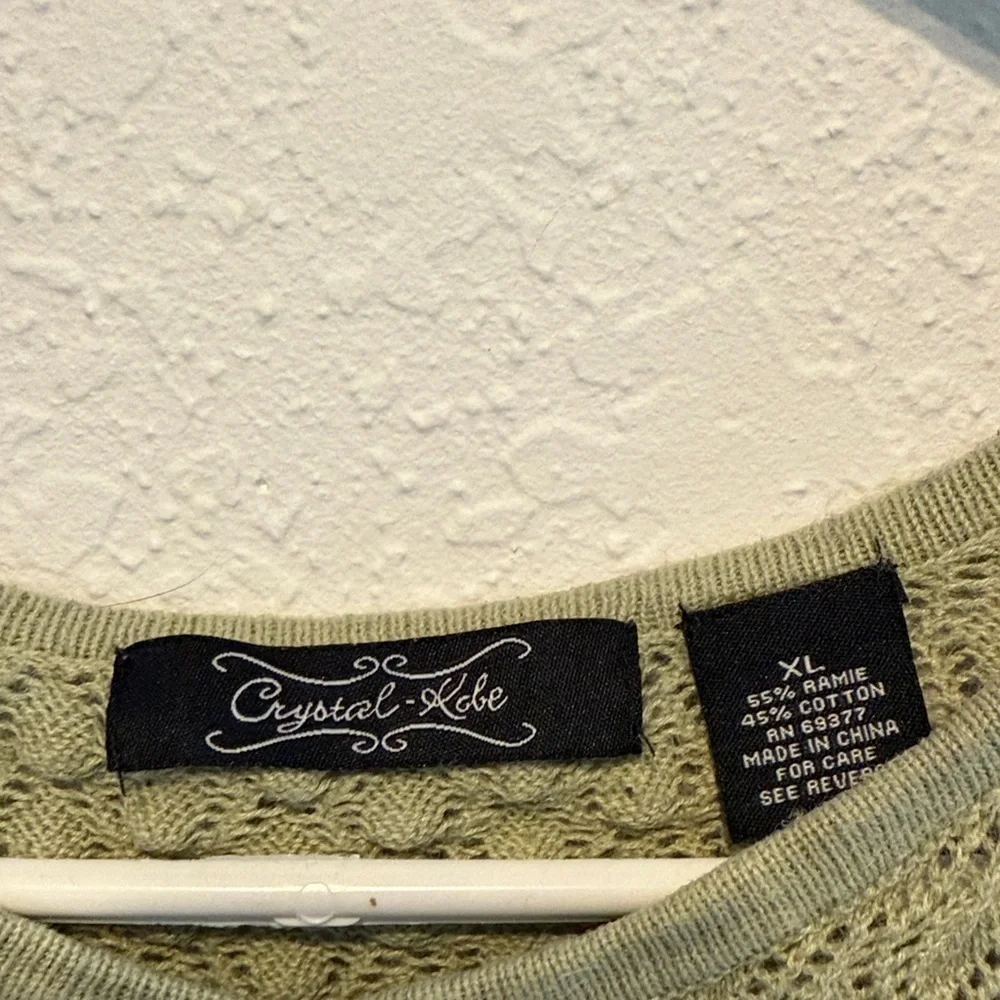 Crystal-Kobe Sage Green Textured Cardigan Lightweight XL 3/4 Sleeve Knit Sweater